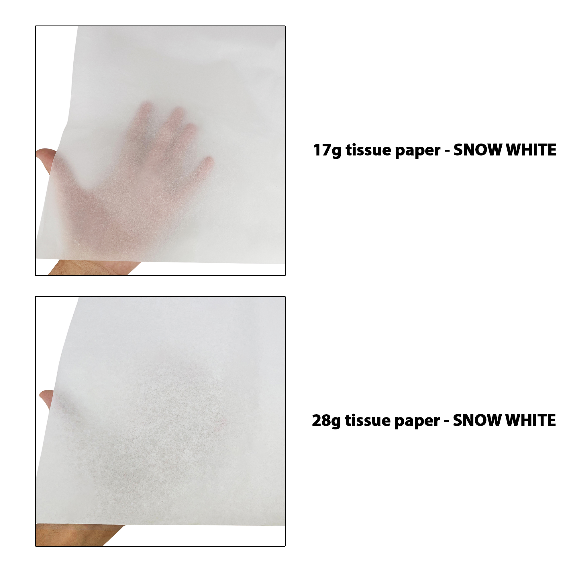 hartie-de-matase-alba-17g-vs-28g-50x75cm-comparatie-transparenta.jpg Hârtie de mătase albă, comparație transparențe 17gsm vs 28gsm, dimensiune 50x75cm