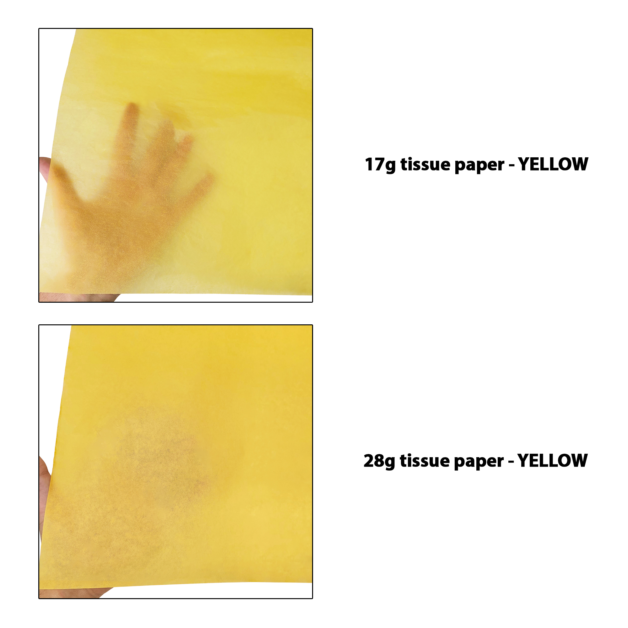 hartie-de-matase-galbena-17g-vs-28g-50x75cm-comparatie-transparenta.jpg Hârtie de mătase galbenă, comparație transparențe 17gr vs 28gr, dimensiune 50x75cm