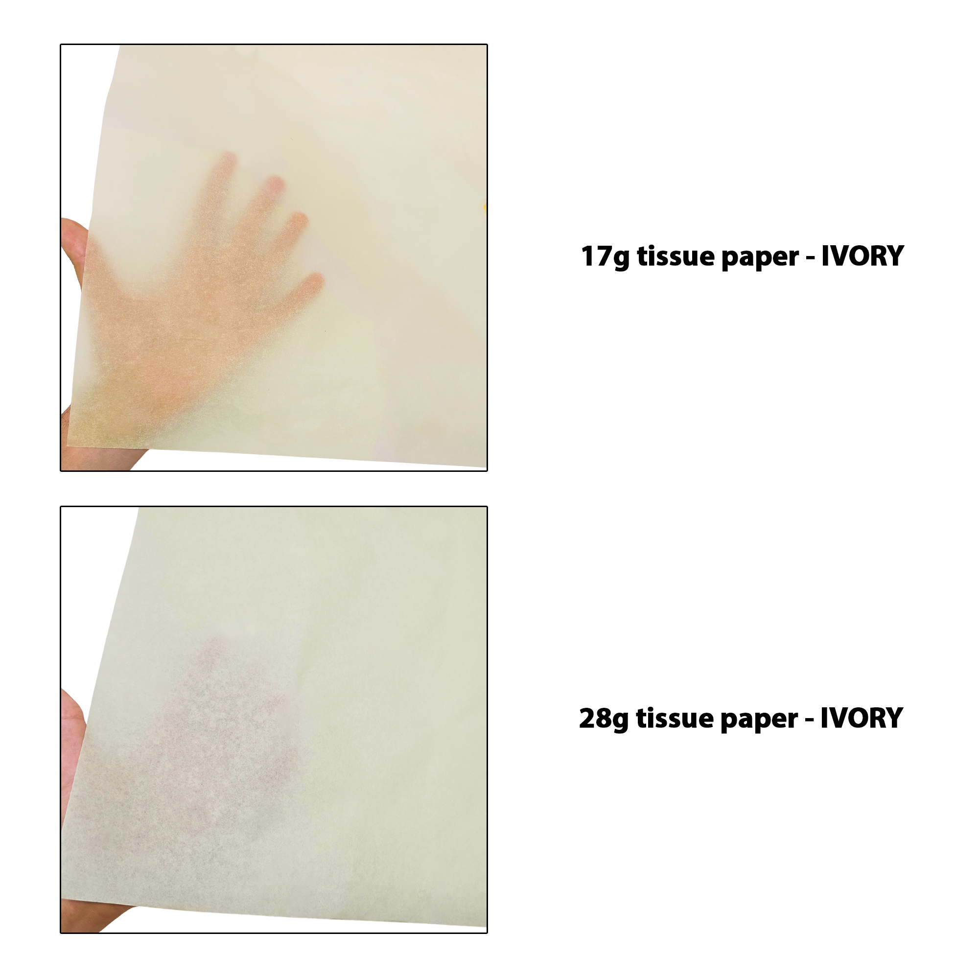 hartie-de-matase-ivory-17g-vs-28g-50x75cm-comparatie-transparenta.jpg Hârtie de mătase ivory, comparație transparențe 17gr vs 28gr, dimensiune 50x75cm