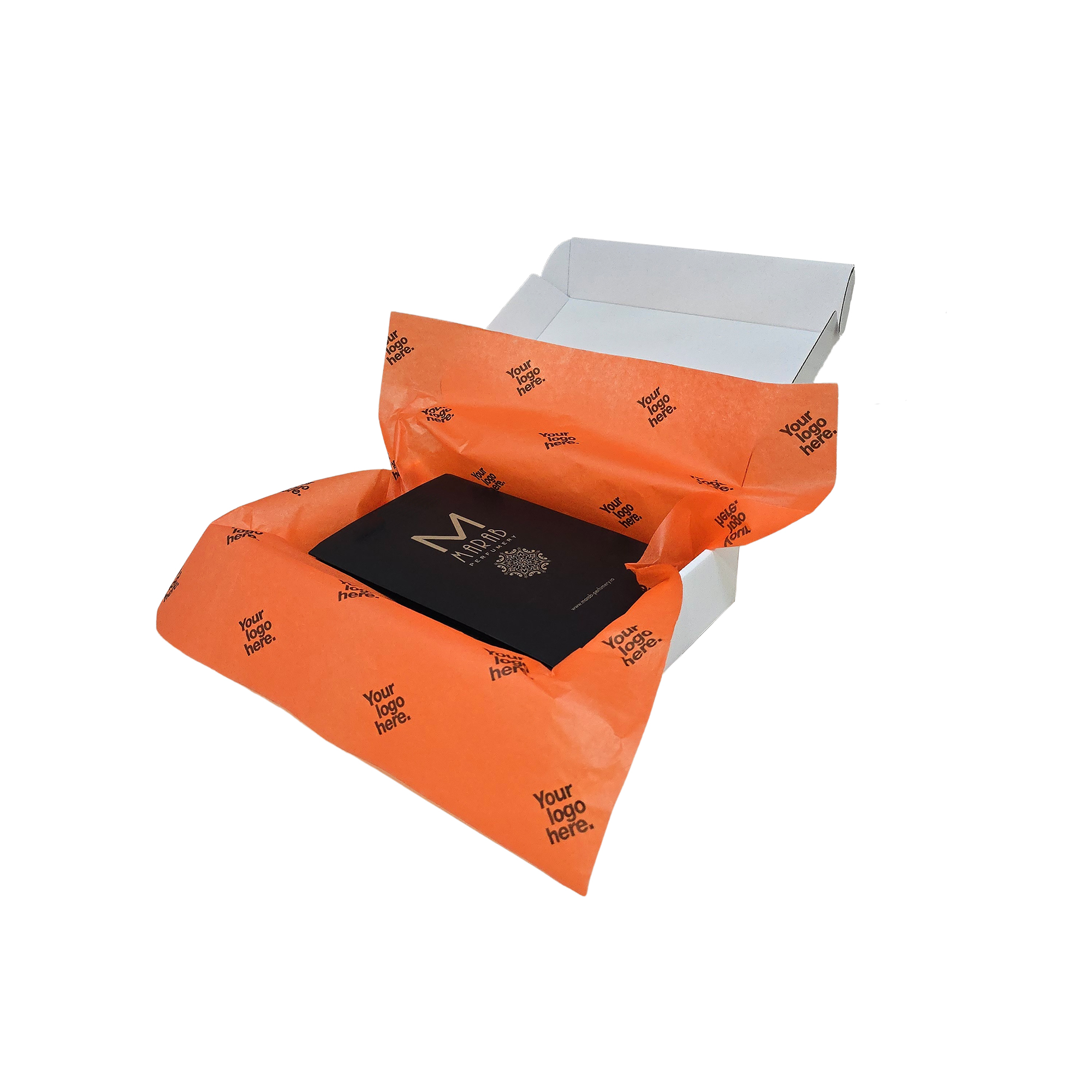 hartie-de-matase-personalizata-portocalie-17g-50x75cm-in-cutie-de-transport.jpg Hârtie de mătase personalizată portocalie, aranjată într-o cutie de transport, 17gr – dimensiune 50x75cm