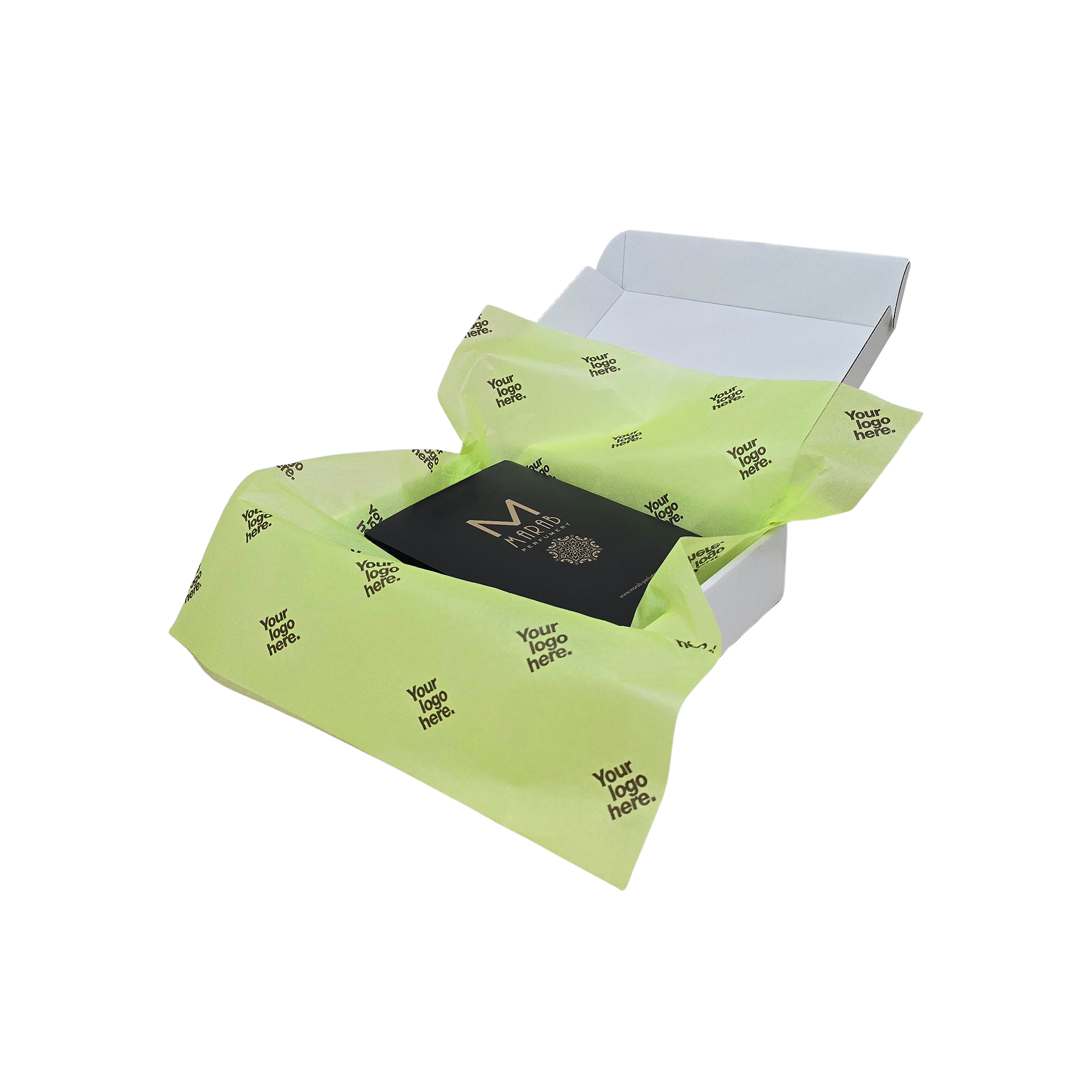 hartie-de-matase-personalizata-verde-lime-17g-50x75cm-in-cutie-de-transport.jpg Hârtie de mătase personalizată verde lime, aranjată într-o cutie de transport, 17g/m² – dimensiune 50x75cm