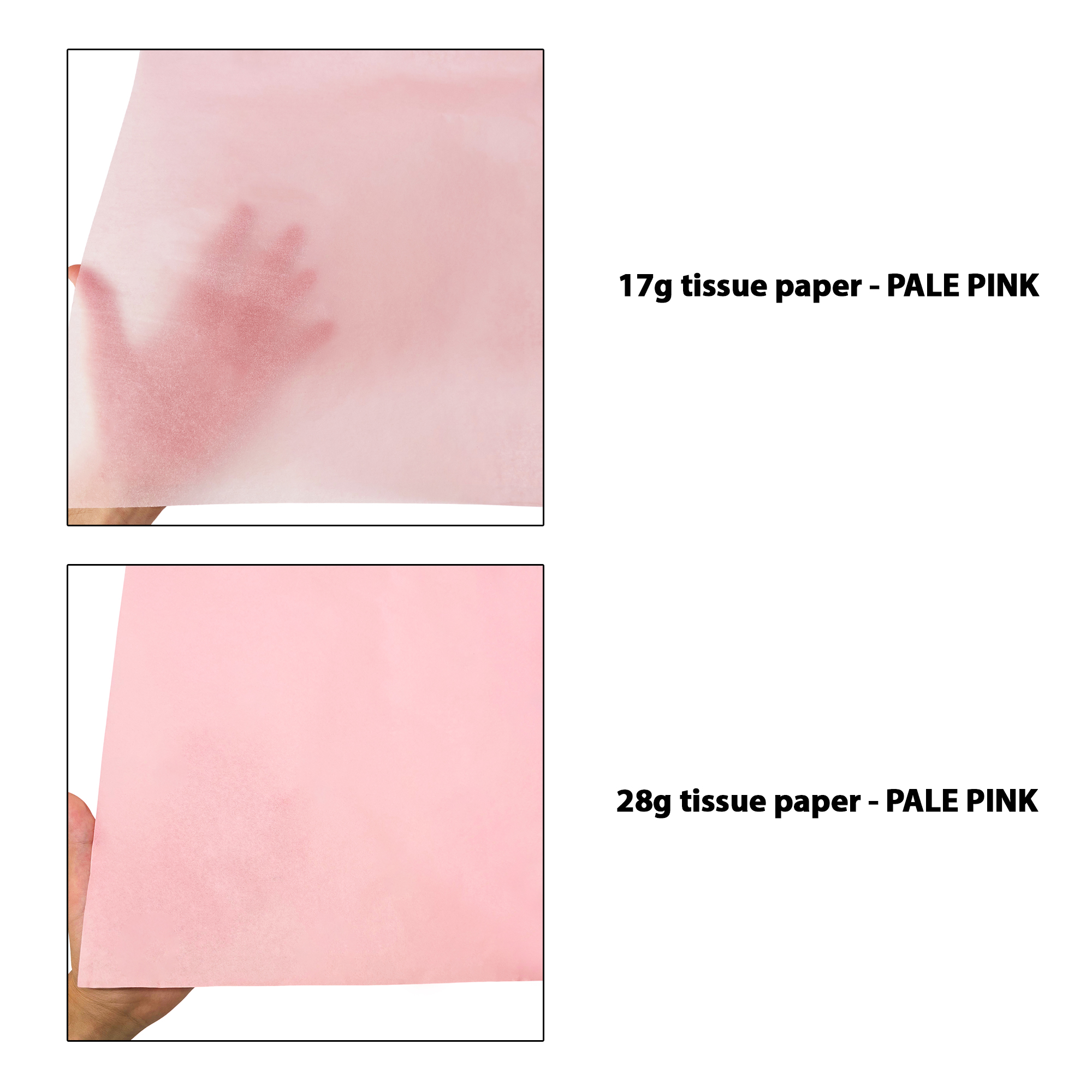 hartie-de-matase-roz-deschis-17g-vs-28g-50x75cm-comparatie-transparenta.jpg Hârtie de mătase roz deschis, comparație transparențe 1717g/m² vs 2817g/m², dimensiune 50x75cm