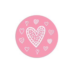 Rola stickere model Love Patchwork Hearts 4c – etichete rotunde pentru pachete, ambalaje, și cadouri