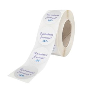 Rola stickere model Floral Blue Meadow 1B – stickere rotunde pentru ambalaje de sarbatori