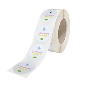 Rola stickere model Floral Garden Joy 8b – stickere rotunde pentru ambalaje de sarbatori
