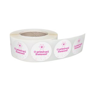 Rola stickere decorative model Floral Pink Bubble 9b – etichete rotunde pentru pachete și cadouri