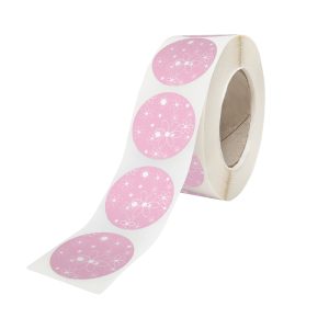 Rola stickere model Floral Pink Bubble 9c – stickere rotunde pentru ambalaje de sarbatori