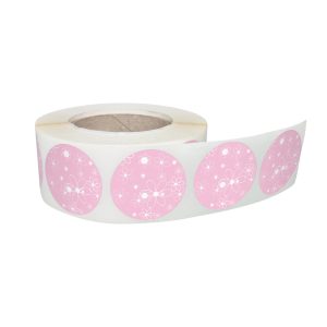 Rola stickere decorative model Floral Pink Bubble 9c – etichete rotunde pentru pachete și cadouri