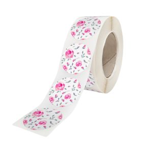Rola stickere model Floral Rose Petal 10a – stickere rotunde pentru ambalaje de sarbatori