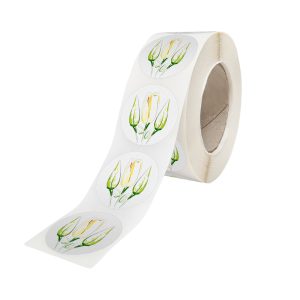 Rola stickere model Floral Yellow Tulip 11b – stickere rotunde pentru ambalaje de sarbatori