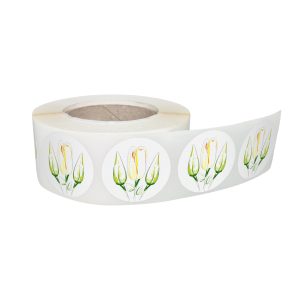 Rola stickere decorative model Floral Yellow Tulip 11b – etichete rotunde pentru pachete și cadouri