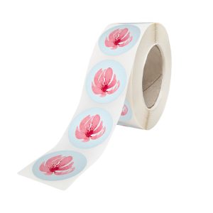 Rola stickere model Floral Peony Mist 14a – stickere rotunde pentru ambalaje de sarbatori