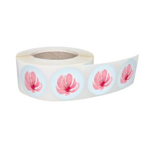 Rola stickere decorative model Floral Peony Mist 14a – etichete rotunde pentru pachete și cadouri
