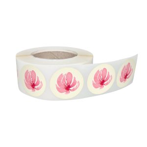 Rola stickere decorative model Floral Peony Mist 14b – etichete rotunde pentru pachete și cadouri