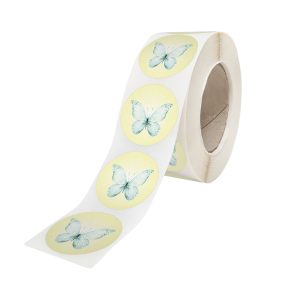 Rola stickere model Floral Butterfly Whisper 15a – stickere rotunde pentru ambalaje de sarbatori