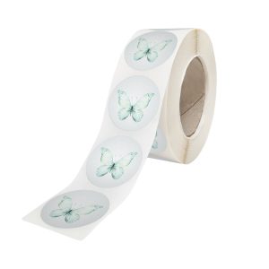 Rola stickere model Floral Butterfly Whisper 15b – stickere rotunde pentru ambalaje de sarbatori