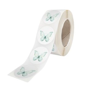 Rola stickere model Floral Butterfly Whisper 15c – stickere rotunde pentru ambalaje de sarbatori