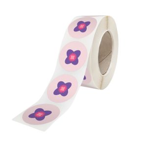 Rola stickere model Floral Purple Bloom 2c – stickere rotunde pentru ambalaje de sarbatori