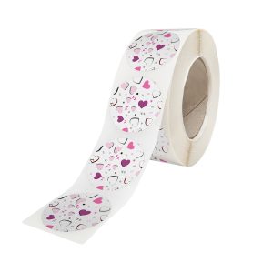 Rola stickere model Love Pop Hearts 5a – stickere rotunde pentru ambalaje de sarbatori