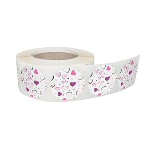 Rola stickere decorative model Love Pop Hearts 5a – etichete rotunde pentru pachete și cadouri