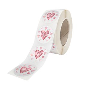 Rola stickere model Love Patchwork Hearts 4a – stickere rotunde pentru ambalaje de sarbatori