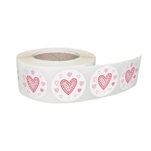 Rola stickere decorative model Love Patchwork Hearts 4a – etichete rotunde pentru pachete și cadouri