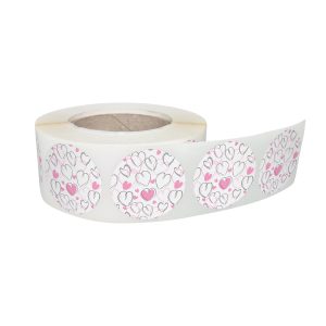 Rola stickere decorative model Love Sketchy Hearts 6a – etichete rotunde pentru pachete și cadouri