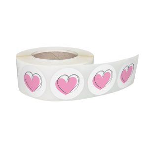 Rola stickere decorative model Love Sketchy Hearts 6b – etichete rotunde pentru pachete și cadouri