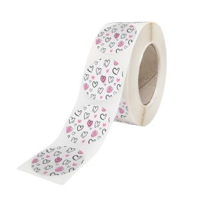 Rola stickere model Love Flying Hearts 7a – stickere rotunde pentru ambalaje de sarbatori