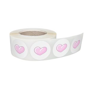 Rola stickere decorative model Love Pink Heart Trails 1b – etichete rotunde pentru pachete și cadouri
