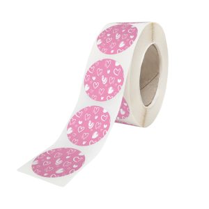 Rola stickere model Love Flying Hearts 7c – stickere rotunde pentru ambalaje de sarbatori