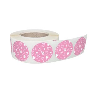 Rola stickere decorative model Love Flying Hearts 7c – etichete rotunde pentru pachete și cadouri