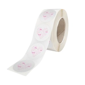Rola stickere model Love Notes 2b – stickere rotunde pentru ambalaje de sarbatori