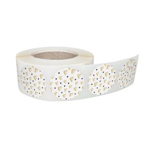 Rola stickere decorative model Love Golden Hearts 3a – etichete rotunde pentru pachete și cadouri
