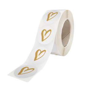Rola stickere model Love Golden Hearts 3b – stickere rotunde pentru ambalaje de sarbatori