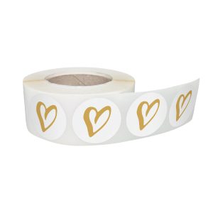 Rola stickere decorative model Love Golden Hearts 3b – etichete rotunde pentru pachete și cadouri