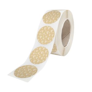 Rola stickere model Love Golden Hearts 3c – stickere rotunde pentru ambalaje de sarbatori