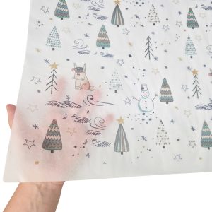 Hârtie de mătase model Crăciun Snowy Friends, textură și transparență, 17gsm – dimensiune 50x75cm
