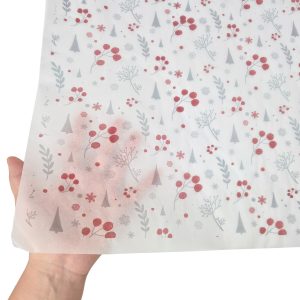 Hârtie de mătase model Crăciun Winter Berries, textură și transparență, 17gsm – dimensiune 50x75cm