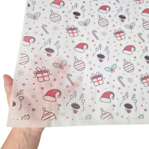 Hârtie de mătase model Crăciun Jolly Reindeer, textură și transparență, 17gsm – dimensiune 50x75cm