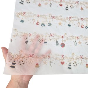 Hârtie de mătase model Crăciun Tinsel Tales, textură și transparență, 17gsm – dimensiune 50x75cm