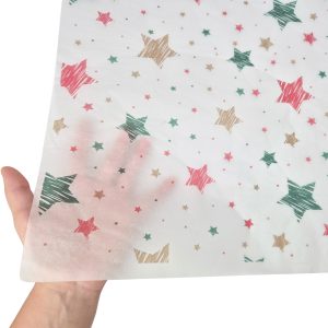 Hârtie de mătase model Crăciun Merry Mix Stars, textură și transparență, 17gsm – dimensiune 50x75cm