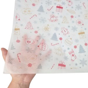 Hârtie de mătase model Crăciun Candy Chaos, textură și transparență, 17gsm – dimensiune 50x75cm