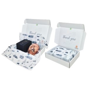 Cutie transport + hartie de matase model Crăciun Blue Snow Glow 28gsm – dimensiune 50x75cm