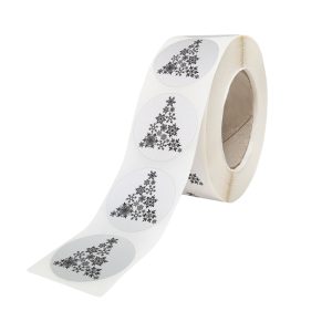 Rola stickere model Craciun Festive Trees – stickere rotunde pentru ambalaje de sarbatori