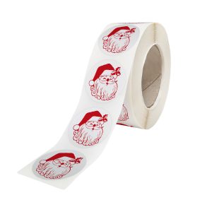 Rola stickere model Craciun Santa Party – stickere rotunde pentru ambalaje de sarbatori