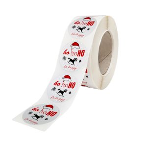 Rola stickere model Craciun Ho Ho Fun – stickere rotunde pentru ambalaje de sarbatori