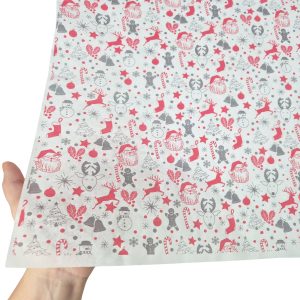 Hârtie de mătase model Crăciun Santa Party, textură și transparență, 28gsm – dimensiune 50x75cm
