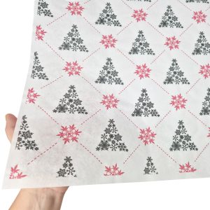 Hârtie de mătase model Crăciun Festive Trees, textură și transparență, 28gsm – dimensiune 50x75cm