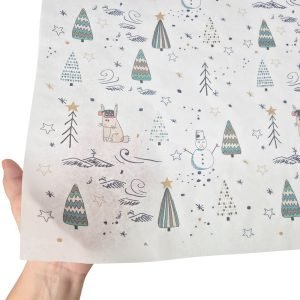 Hârtie de mătase model Crăciun Snowy Friends, textură și transparență, 28gsm – dimensiune 50x75cm
